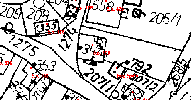 Jablonné v Podještědí 190 na parcele st. 347 v KÚ Jablonné v Podještědí, Katastrální mapa