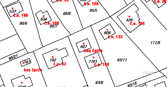 Čtyřkoly 14214903 na parcele st. 607 v KÚ Čtyřkoly, Katastrální mapa