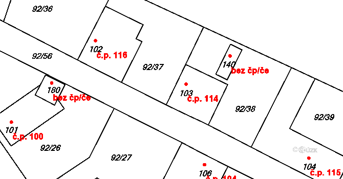 Cerhýnky 114, Cerhenice na parcele st. 103 v KÚ Cerhýnky, Katastrální mapa