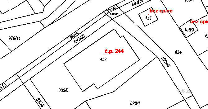 Bordovice 244 na parcele st. 452 v KÚ Bordovice, Katastrální mapa