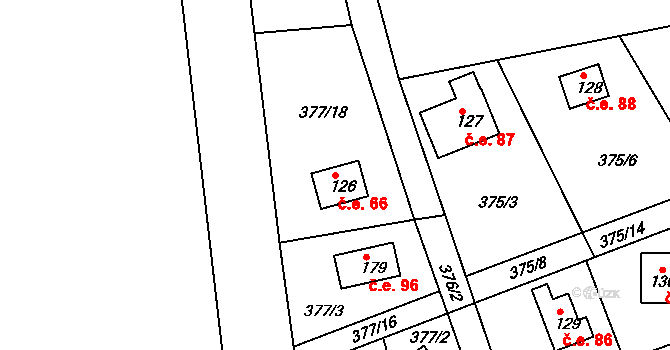 Hatě 66, Skuhrov na parcele st. 126 v KÚ Skuhrov pod Brdy, Katastrální mapa