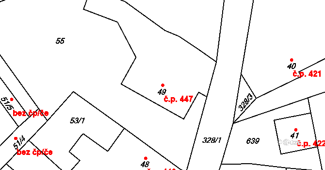 Dlouhá Loučka 447 na parcele st. 49 v KÚ Horní Dlouhá Loučka, Katastrální mapa