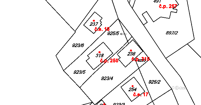 Želivec 250, Sulice na parcele st. 318 v KÚ Sulice, Katastrální mapa