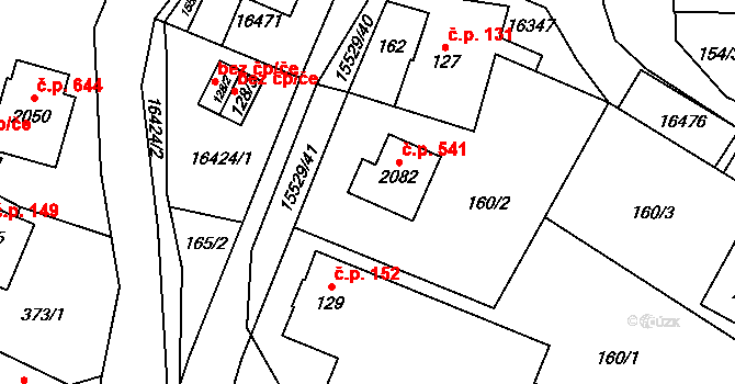 Hovězí 541 na parcele st. 2082 v KÚ Hovězí, Katastrální mapa