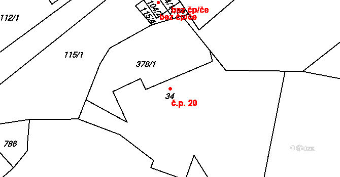 Brtev 20, Lázně Bělohrad na parcele st. 34 v KÚ Brtev, Katastrální mapa