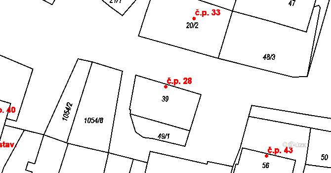 Slavošovice 28, Libín na parcele st. 39 v KÚ Slavošovice u Lišova, Katastrální mapa