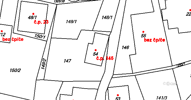 Lichkov 145 na parcele st. 54 v KÚ Lichkov, Katastrální mapa