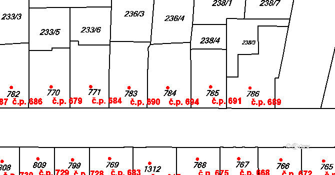 Lysá nad Labem 694 na parcele st. 784 v KÚ Lysá nad Labem, Katastrální mapa