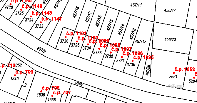 Horka-Domky 1098, Třebíč na parcele st. 3733 v KÚ Třebíč, Katastrální mapa