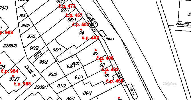 Komín 486, Brno na parcele st. 92 v KÚ Komín, Katastrální mapa