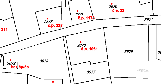 Smržovka 1061 na parcele st. 3676 v KÚ Smržovka, Katastrální mapa