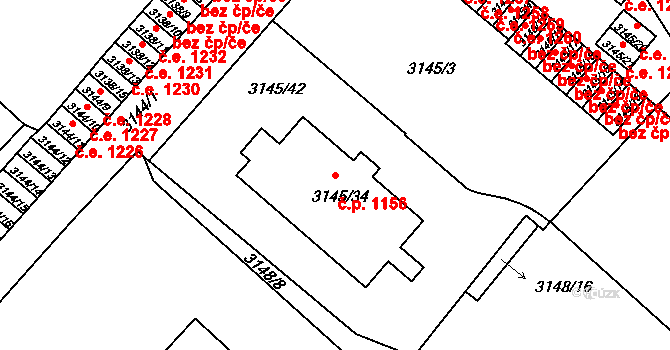 Pelhřimov 1156 na parcele st. 3145/34 v KÚ Pelhřimov, Katastrální mapa