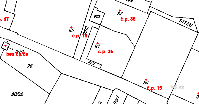 Bor 35, Suchdol nad Lužnicí na parcele st. 81 v KÚ Bor, Katastrální mapa