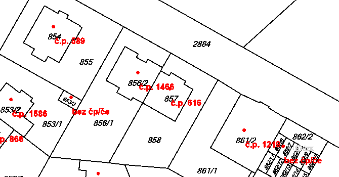 Braník 616, Praha na parcele st. 857 v KÚ Braník, Katastrální mapa