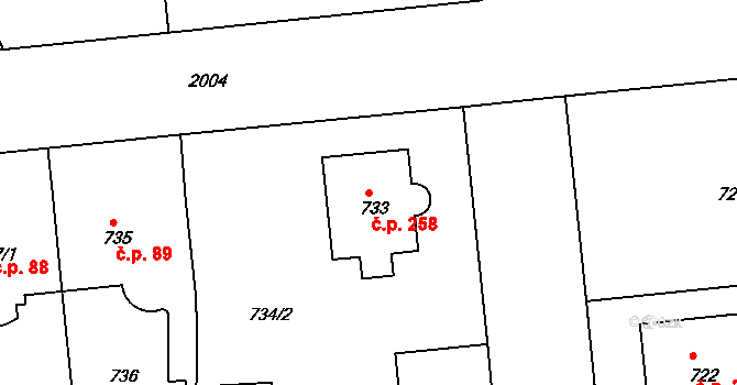 Bubeneč 258, Praha na parcele st. 733 v KÚ Bubeneč, Katastrální mapa