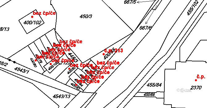Příbram VI-Březové Hory 213, Příbram na parcele st. 400/88 v KÚ Březové Hory, Katastrální mapa