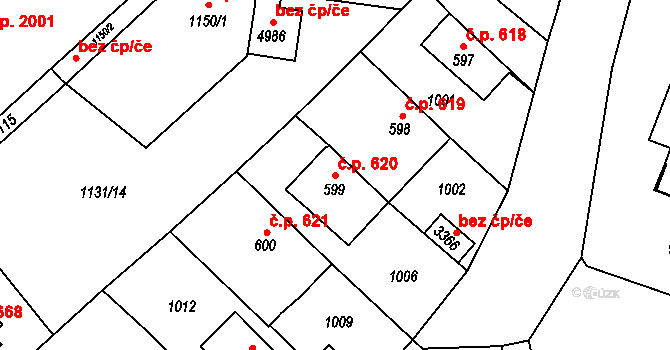 Dvůr Králové nad Labem 620 na parcele st. 599 v KÚ Dvůr Králové nad Labem, Katastrální mapa