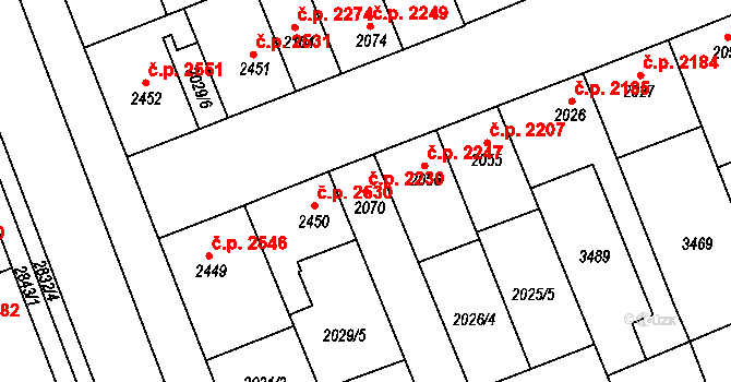 Hodonín 2230 na parcele st. 2070 v KÚ Hodonín, Katastrální mapa