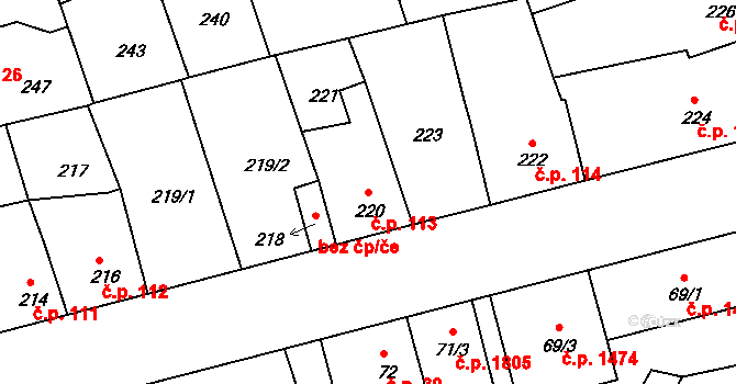 České Budějovice 2 113, České Budějovice na parcele st. 220 v KÚ České Budějovice 2, Katastrální mapa