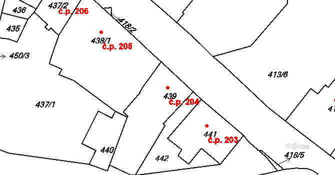 Rumburk 1 204, Rumburk na parcele st. 439 v KÚ Rumburk, Katastrální mapa