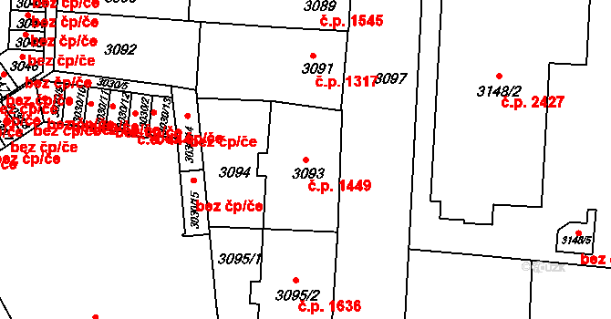 Česká Lípa 1449 na parcele st. 3093 v KÚ Česká Lípa, Katastrální mapa