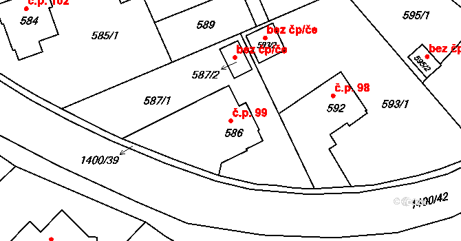 Liberec XI-Růžodol I 99, Liberec na parcele st. 586 v KÚ Růžodol I, Katastrální mapa