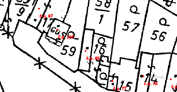 Starý Kolín 80 na parcele st. 16 v KÚ Starý Kolín, Katastrální mapa