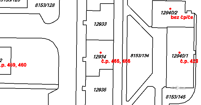 Doudlevce 465,466, Plzeň na parcele st. 12934 v KÚ Plzeň, Katastrální mapa