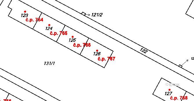 Šumbark 767, Havířov na parcele st. 126 v KÚ Šumbark, Katastrální mapa