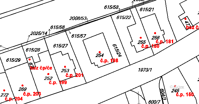 Louky 198, Zlín na parcele st. 254 v KÚ Louky nad Dřevnicí, Katastrální mapa