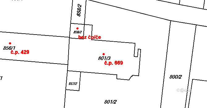 Velké Opatovice 669 na parcele st. 801/3 v KÚ Velké Opatovice, Katastrální mapa