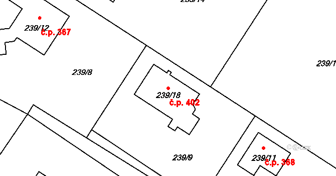 Křelov 402, Křelov-Břuchotín na parcele st. 239/18 v KÚ Křelov, Katastrální mapa