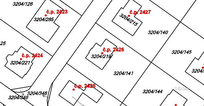 Roudnice nad Labem 2426 na parcele st. 3204/219 v KÚ Roudnice nad Labem, Katastrální mapa