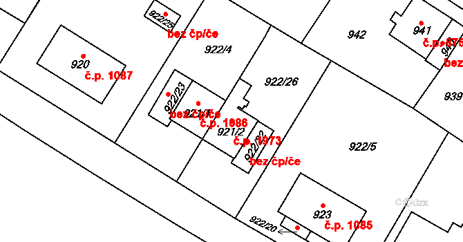 Kadaň 1973 na parcele st. 921/2 v KÚ Kadaň, Katastrální mapa
