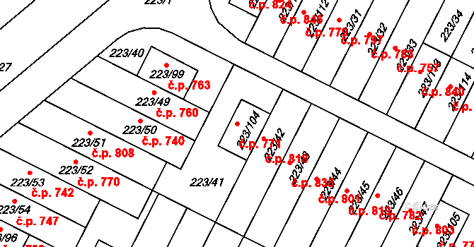Buštěhrad 771 na parcele st. 223/104 v KÚ Buštěhrad, Katastrální mapa