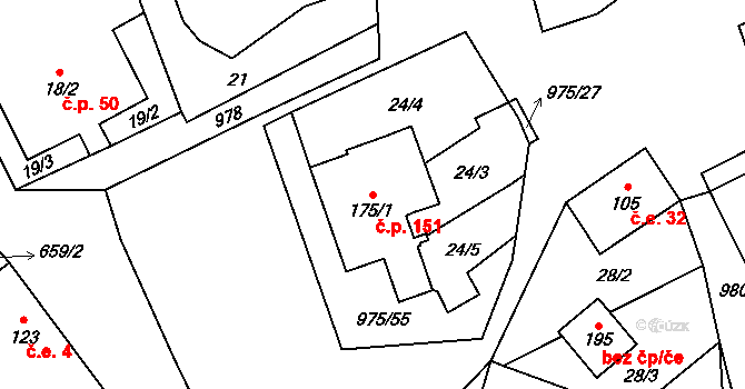 Labuť 151, Staré Sedliště na parcele st. 175/1 v KÚ Labuť, Katastrální mapa