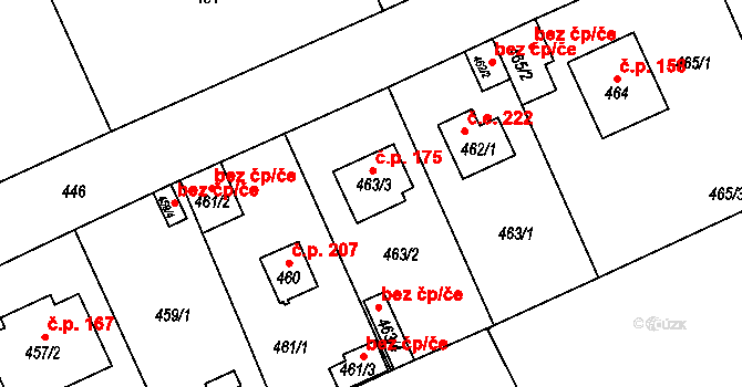 Třebonice 175, Praha na parcele st. 463/3 v KÚ Třebonice, Katastrální mapa