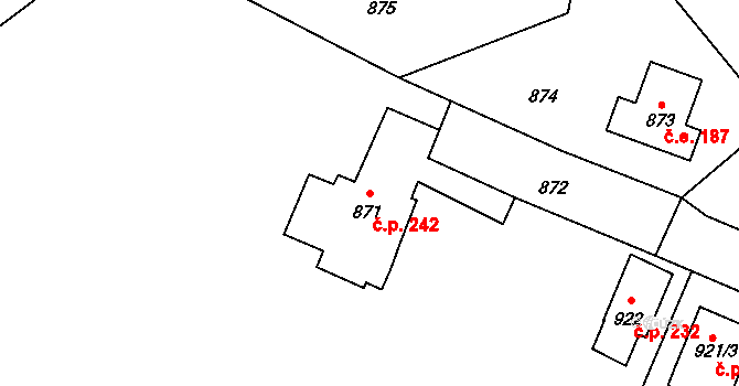 Hlásná Třebaň 242 na parcele st. 871 v KÚ Hlásná Třebaň, Katastrální mapa