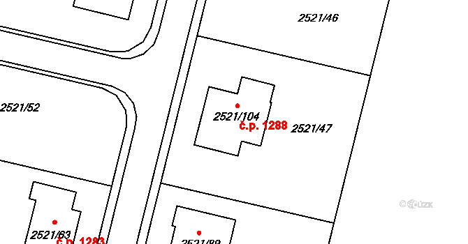 Mohelnice 1288 na parcele st. 2521/104 v KÚ Mohelnice, Katastrální mapa