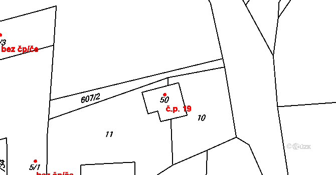 Česká Doubravice 19, Manětín na parcele st. 50 v KÚ Česká Doubravice, Katastrální mapa