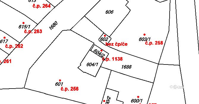Sadská 1138 na parcele st. 604/2 v KÚ Sadská, Katastrální mapa