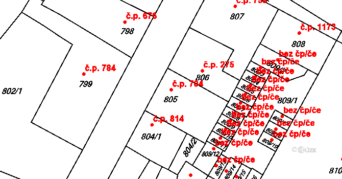 Předměstí 704, Litoměřice na parcele st. 805 v KÚ Litoměřice, Katastrální mapa