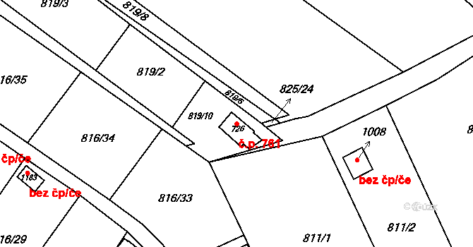 Veltrusy 761 na parcele st. 726 v KÚ Veltrusy, Katastrální mapa