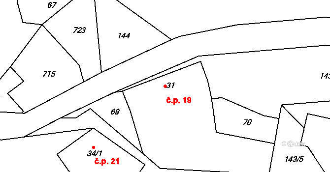 Rovné 19, Bystřice nad Pernštejnem na parcele st. 31 v KÚ Rovné, Katastrální mapa