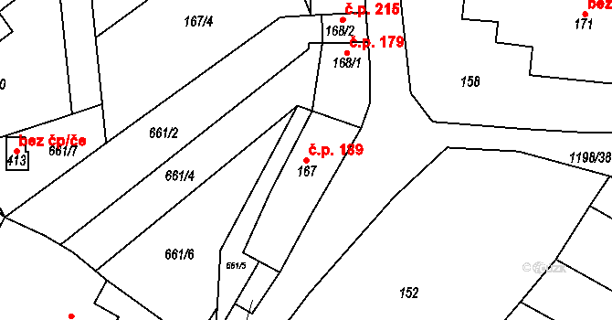 Jimramov 189 na parcele st. 167 v KÚ Jimramov, Katastrální mapa