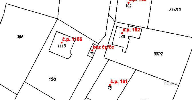 Kamenice 39910903 na parcele st. 175 v KÚ Ládví, Katastrální mapa