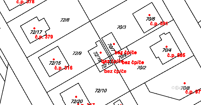 Třinec 40215903 na parcele st. 72/16 v KÚ Lyžbice, Katastrální mapa