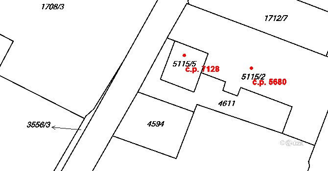 Zlín 7128 na parcele st. 5115/4 v KÚ Zlín, Katastrální mapa