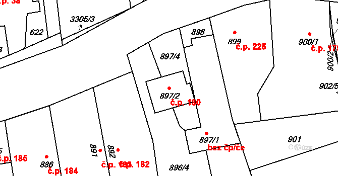 Píšť 180 na parcele st. 897/2 v KÚ Píšť, Katastrální mapa
