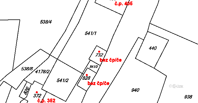 Heřmanovice 45620903 na parcele st. 732 v KÚ Heřmanovice, Katastrální mapa